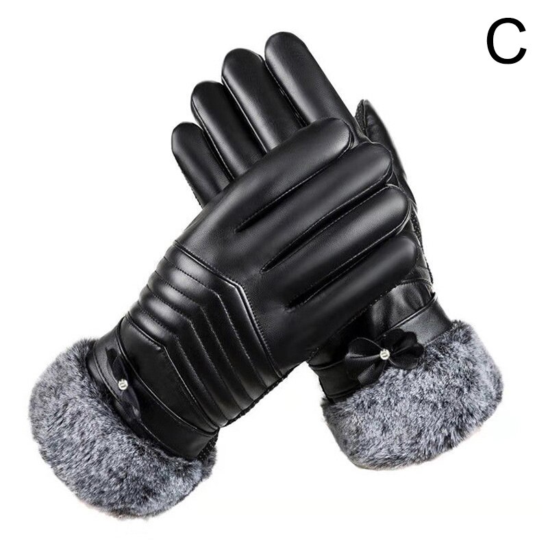 Winter Men Warm Hand Gloves Waterproof Faux Leather Touch Screen Mittens Black Driving Ski Gloves: C