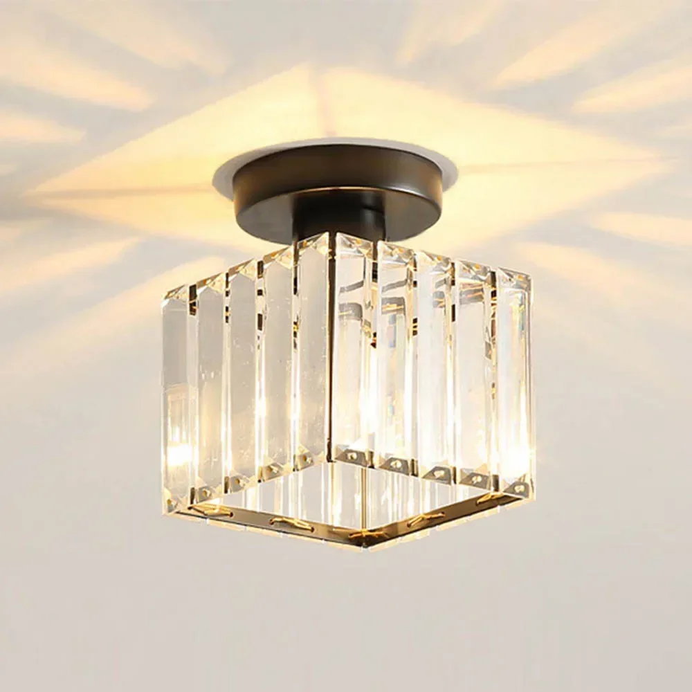 Moderne E27 plafondlamp, kristallen hanglamp, semi-inbouw ornamenten voor woonkamer, eetkamer, slaapkamer, keuken, goud zwart