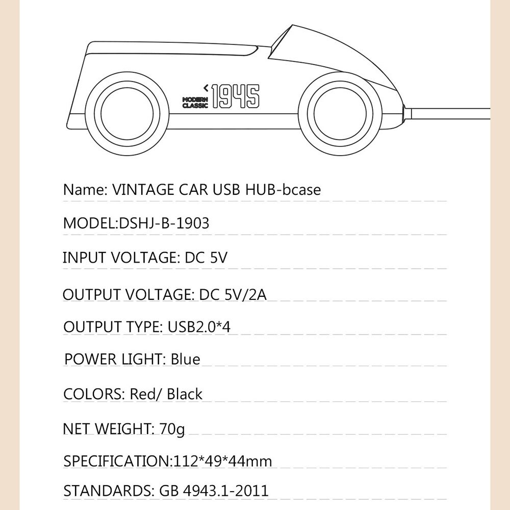 Divisor de cubo para coche Xiaomi Bcase, Vintage USB 2,0, adaptador expansor USB para teléfono/U Disk/ratón inalámbrico/carga USB