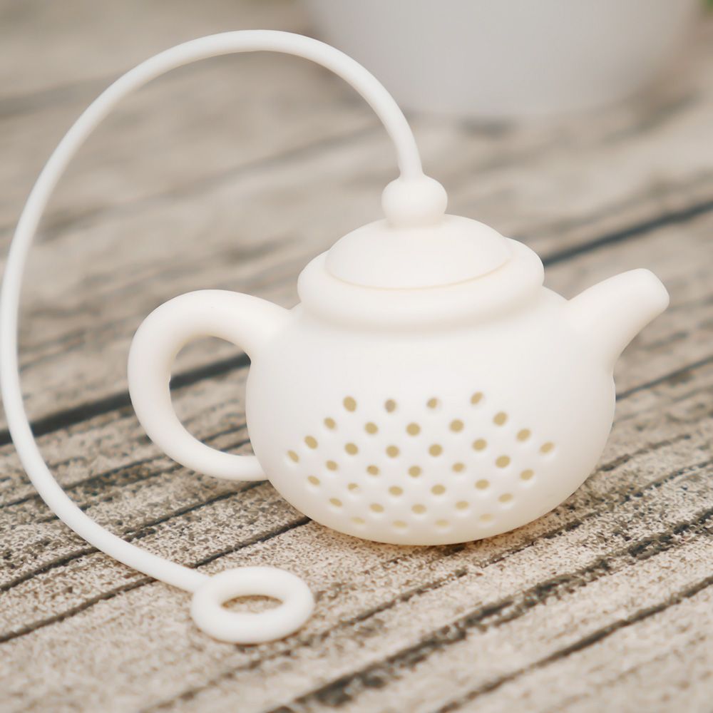 Colador Infusor de té en forma de tetera, bolsa de té de silicona, difusor de filtro de hoja, difusor de filtro útil, accesorios de té divertidos, herramienta de cocina: Blanco