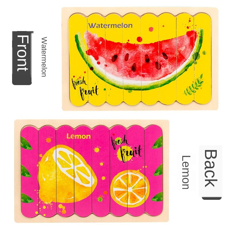 Di legno creativo ice cream bar di puzzle per bambini educativi del fumetto traffico animale storia double-sided cognitivo puzzle: Watermelon and lemon