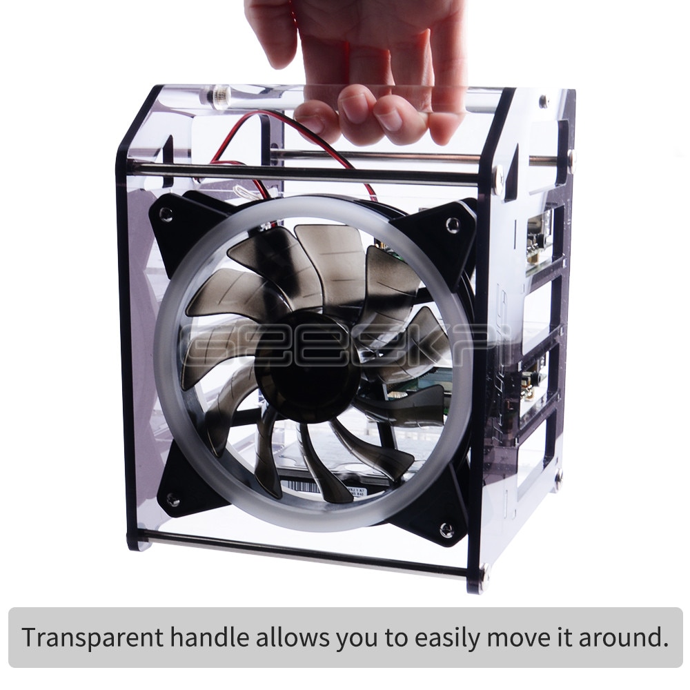 GeeekPi Rack Tower 4 Layer Acrylic Cluster Case Large Cooling Fan LED RGB Light for Raspberry Pi 4 B / 3 B + / 3 B / Jetson Nano