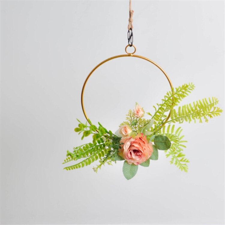 Guld jern metal ring krans krans blomsterkrans bryllup dekoration brud blomster bøjle indretning bondehus dør vægdekoration: B13