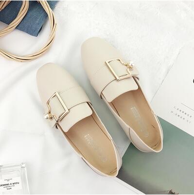 Femmes rétro talon plat chaussures à fond souple dames bouche peu profonde couleur unie chaussures décontractées bout rond chaussures plates: Beige / 35