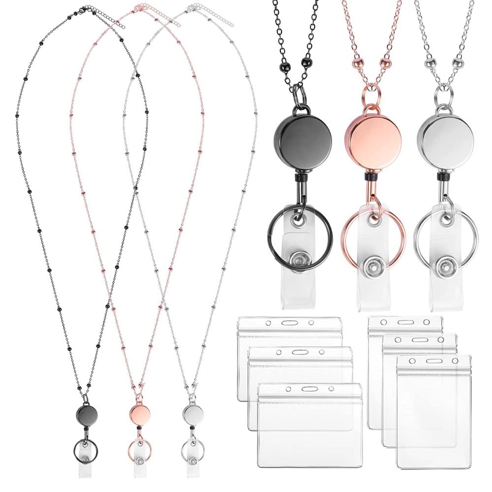 Naamkaartje sleutelhanger roestvrij staal DIY kralen Lanyard badgehouder ketting intrekbare badge reel Lanyard met ID-kaarthouders