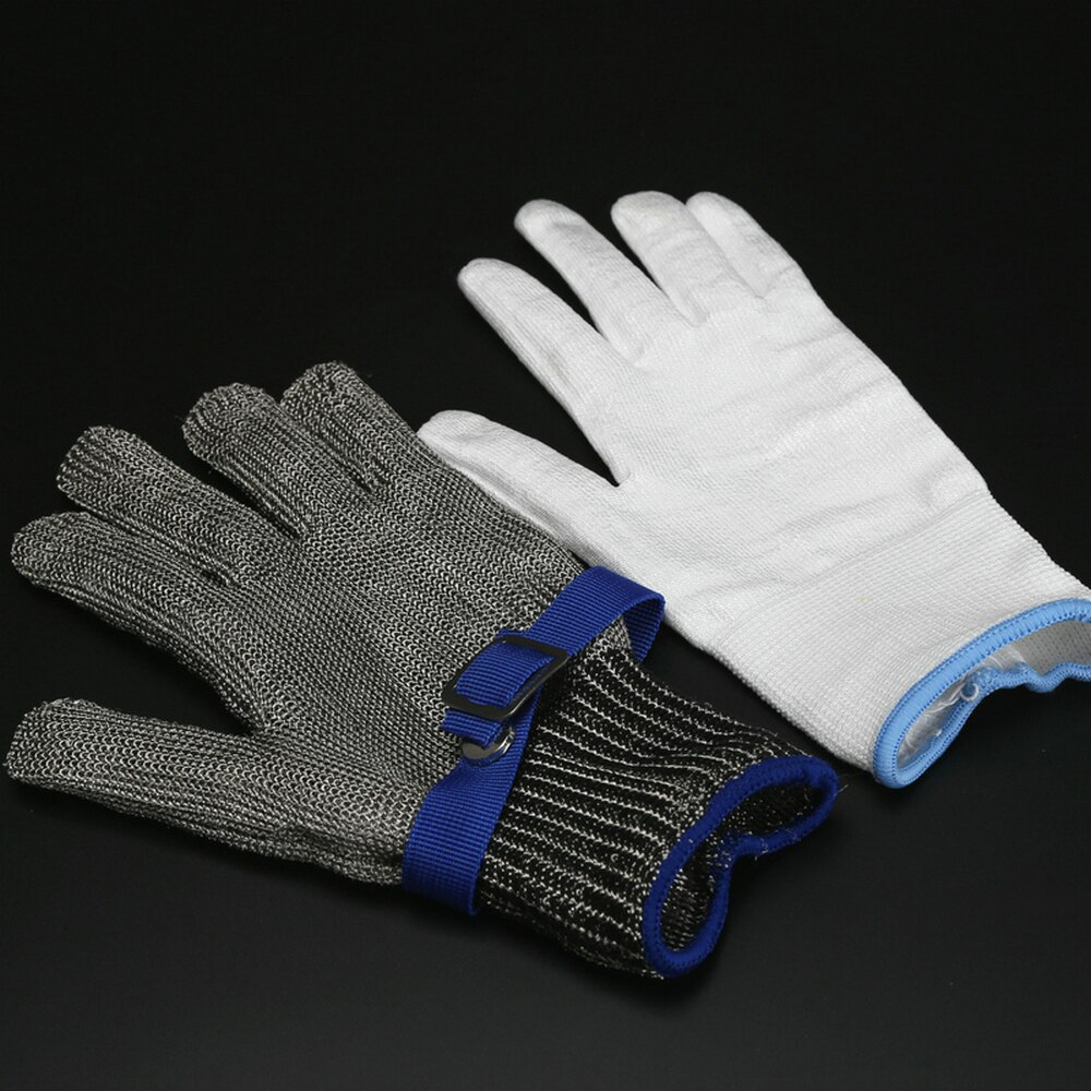 100% Rvs Butcher Beschermen Vlees Handschoen Anti-Snijden Staal Handschoenen Bescherming Grade 5 Handschoenen: L 24.5cm