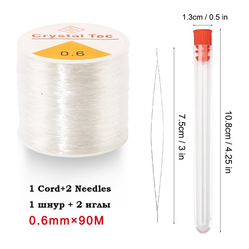 0.5-1.0mm przewód elastyczny koraliki na nitkach rozciągliwy sznurek Fibre Crafting Line do tworzenia biżuterii DIY koraliki Pony koraliki bransoletki: 0.6mm 90m 2Needles
