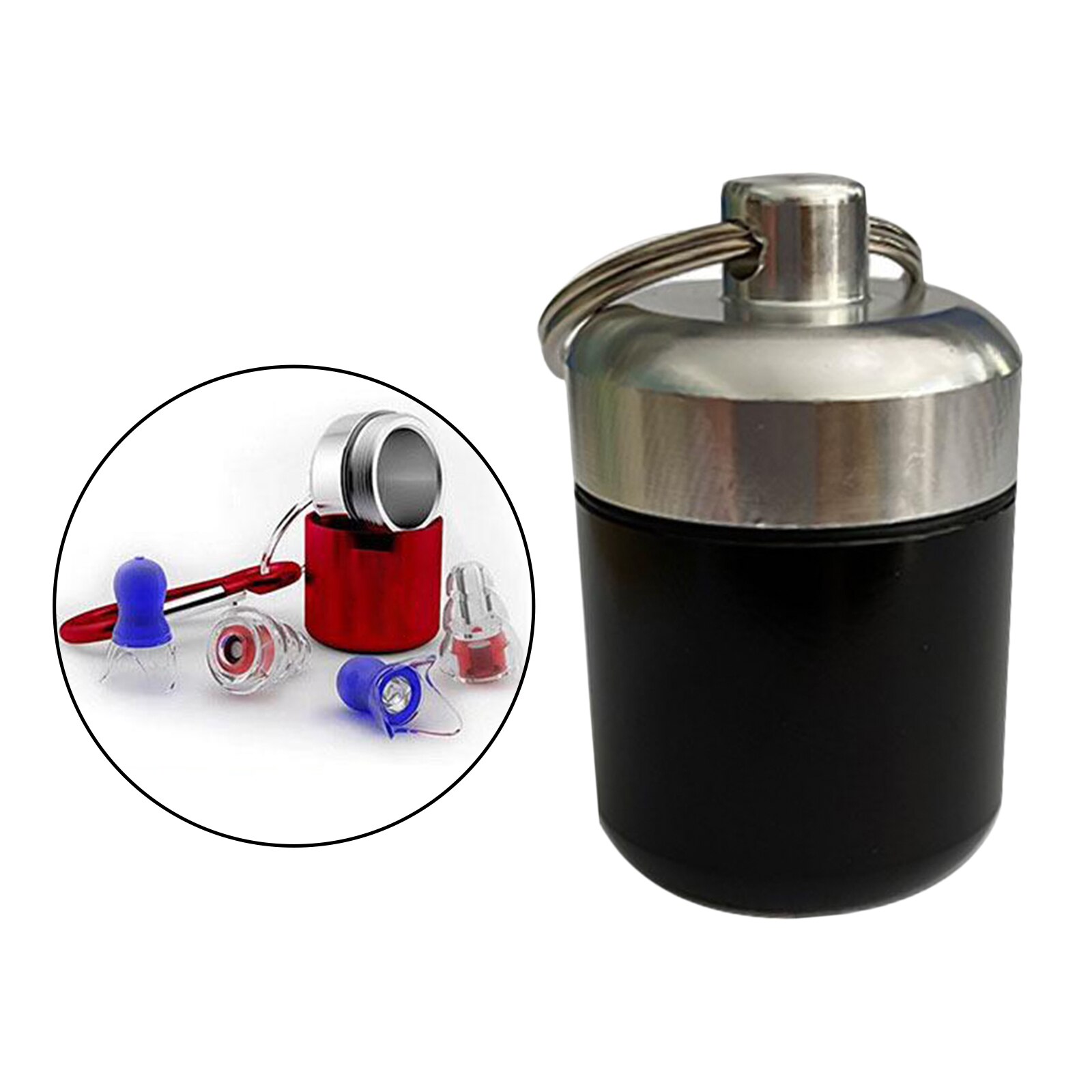 Waterproof Aluminum Pill Box Case Container Keychain Pill Carrier Metal Pill Container Mini Pill Box Organizer: Black Silver