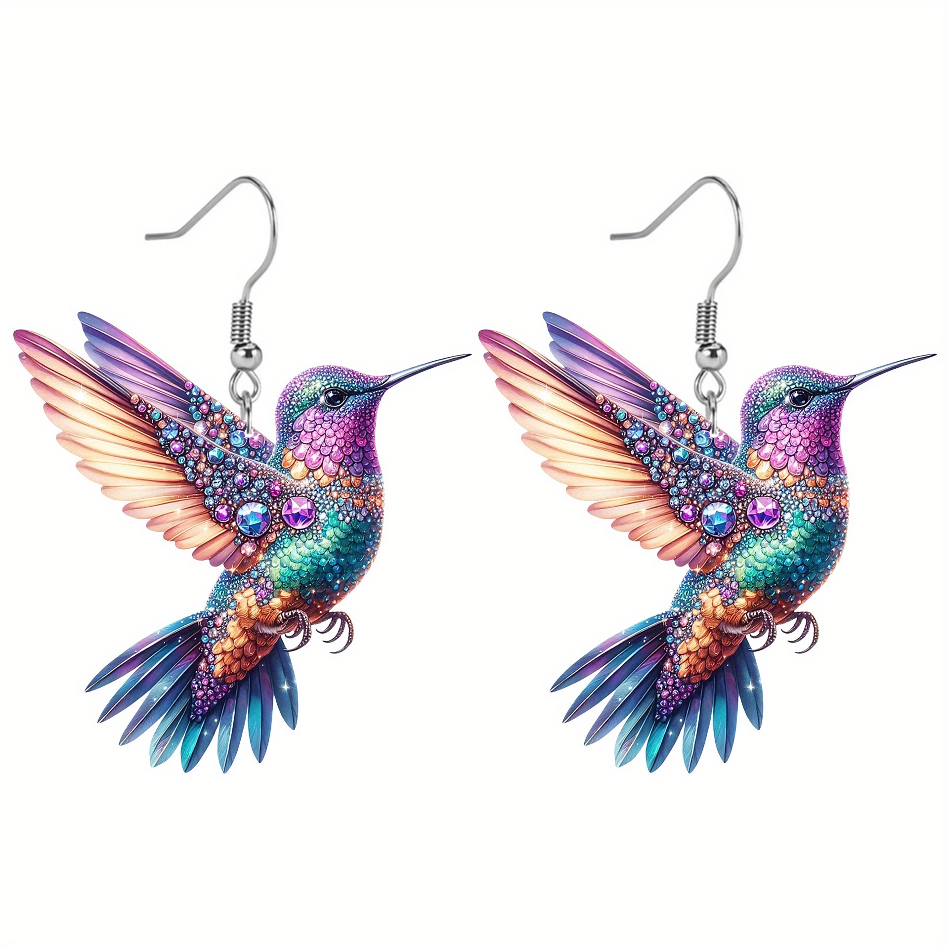2D Acrylic Hummingbird Earrings Cute Bird Shape Earrings For Women Girls Ear Charms Dangle Jewelry Accessory: BROWN