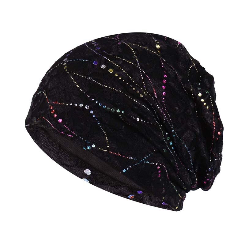 Summer Hats For Women Men Thin Breathable Turban Hat Male Female Flower Pattern Beanie Hip Hop Bone Gorro Ponytail Hat: Black