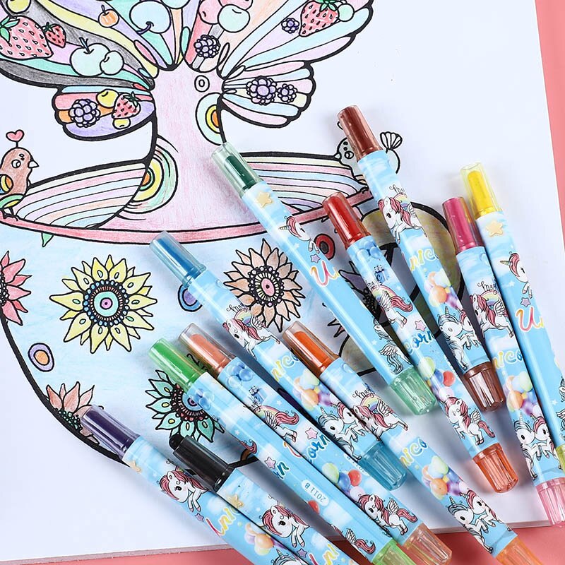 12 pcs/set Unicorn Wax Crayons Cute Rolling Crayon Set Art Oil Pastel Graffiti pen Painting Drawing Pens for Kids Student