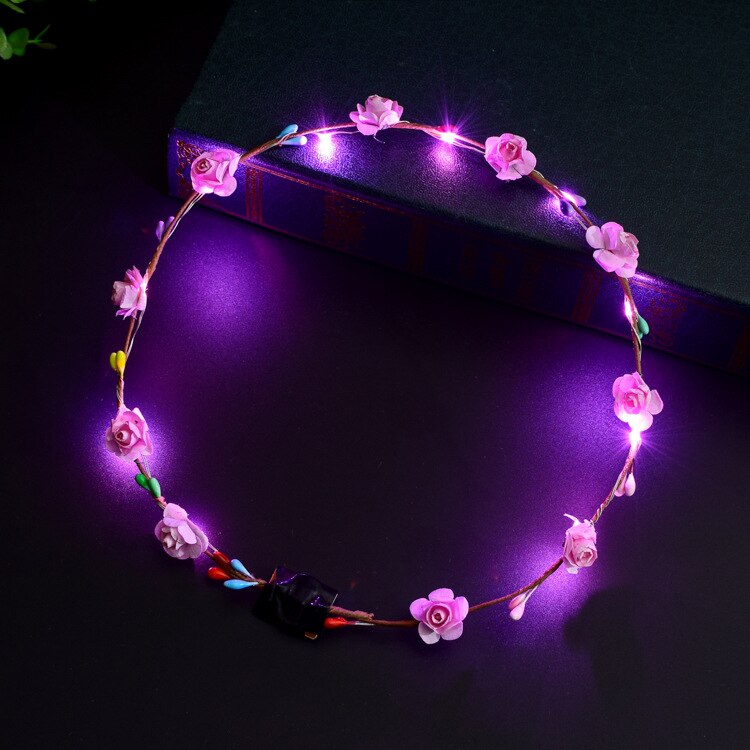 Flashing LED Glow Flower Crown Headbands toys Wedding Xmas Party Women Girls LED Light Up Flower Sweet Princess Wreath Garland: Pink