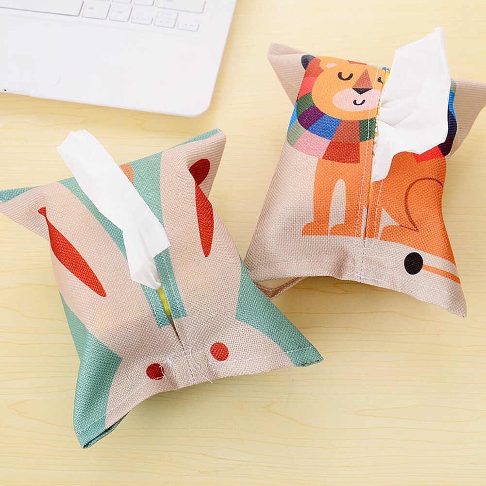 Tissue Bag Cotton And Linen Tissue Box Cover Handkerchief Napkin Holder Cover Cute Animal Printing Baby Wet Wipes Box Wipe Cases