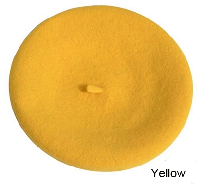 pas cher nouvelles femmes laine solide couleur béret femme Bonnet casquettes hiver tout assorti marche chapeau casquette 20 couleur: yellow