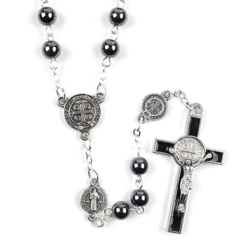 Handgemaakte Ronde Bead Katholieke Rozenkrans Ketting Jesus Cross Religieuze Charme