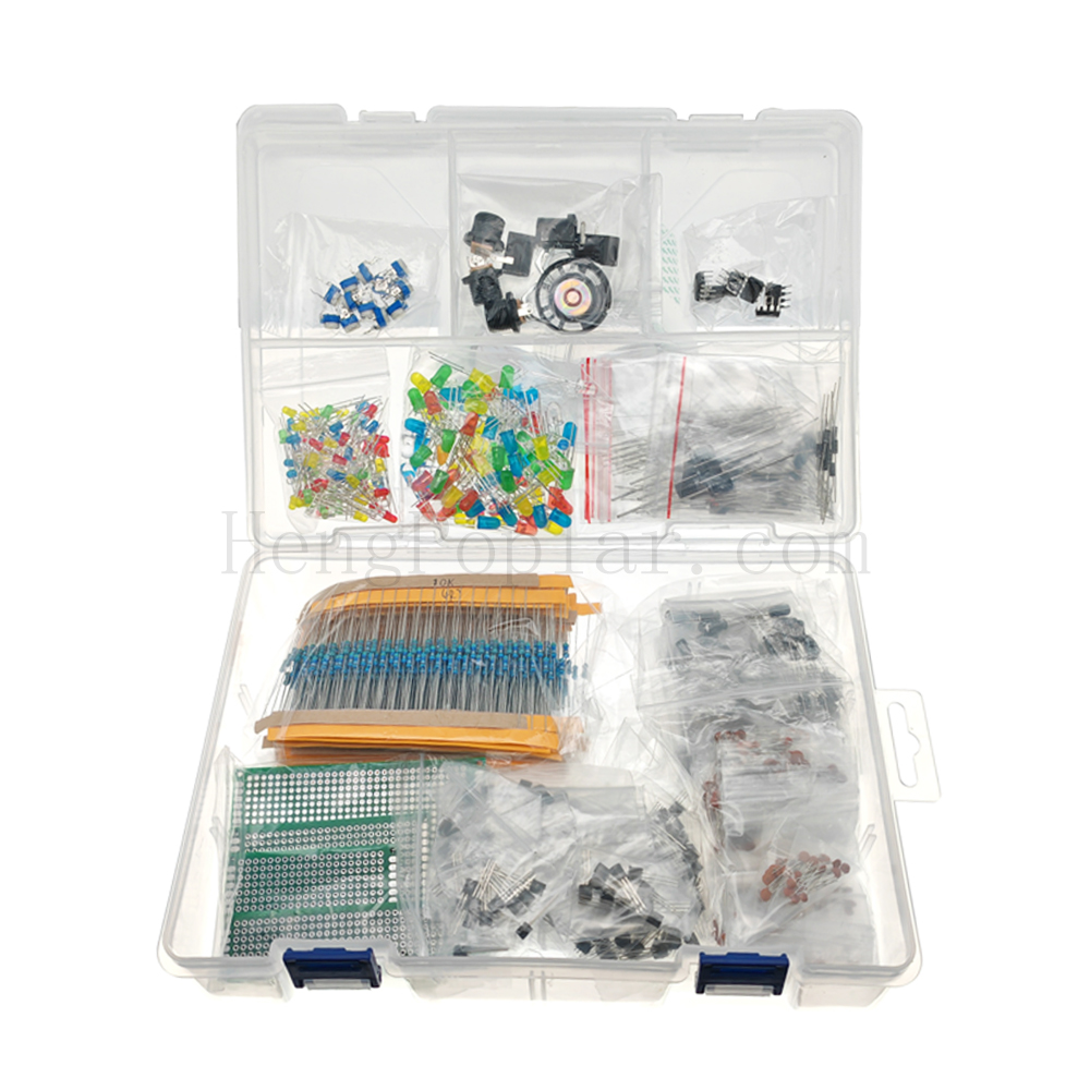 1900-delige Mega Electronic Component Kit inclusief assortiment + condensatoren + weerstanden + LED + transistors + DC-aansluitingen + PCB + opamp: Roze
