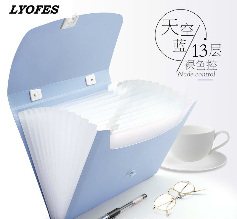 13 Grids Handheld File Folder Organ Box Bag Multi-function Organizer Storage Holder Office Document A4 Paper Folder: 13 Grid Blue