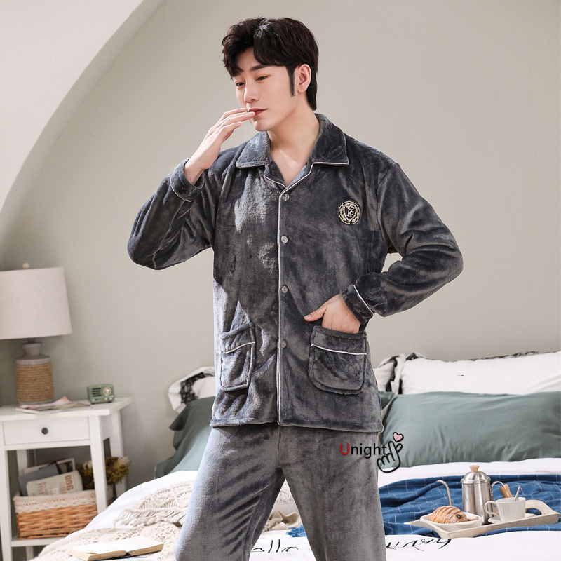Pijamas de franela de invierno para hombre, conjunto de 2 piezas, ropa de dormir gruesa de manga larga, 6XL, grande, 5XL, traje de Casa de franela