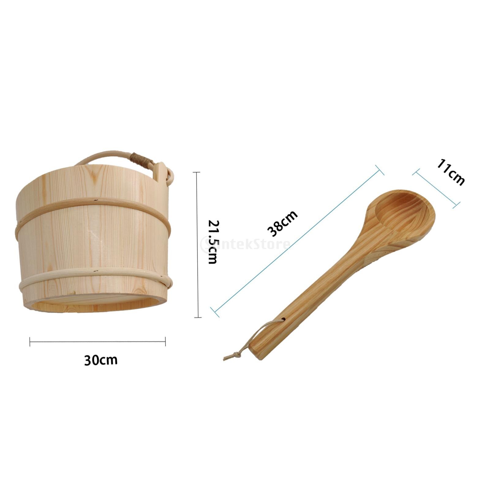 2Pcs Wood Sauna Accessories Sauna Bucket Sauna Ladle for Steam Room 6Liter Handmade Dry Sauna and SPA Accessory with Handl