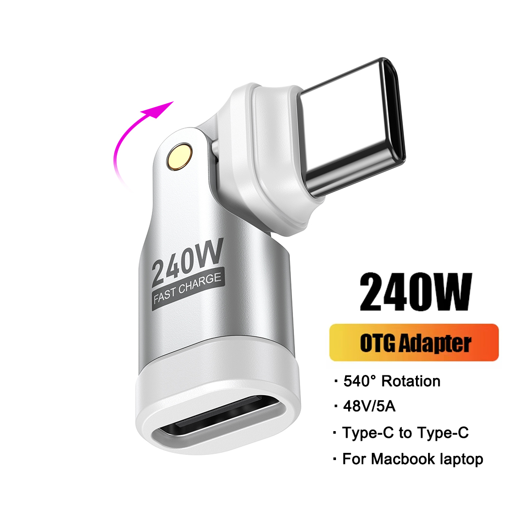 AUFU PD240W OTG Adapter USB C na typ C 540 Obrót typu C Konwerter męski na żeński dla Macbook Xiaomi Samsung Złącze OTG: WHITE