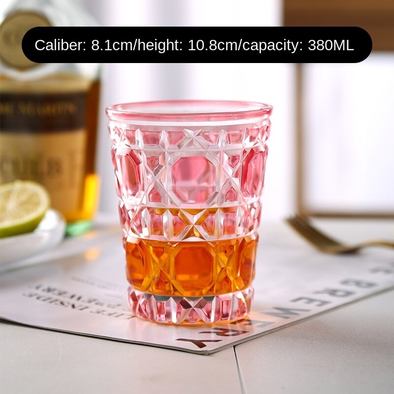 Cristal de celosía de estilo europeo de 380ml, copa de vino de ratán, cristal de cielo estrellado, vaso de whisky, vaso de cóctel: Pink plaid