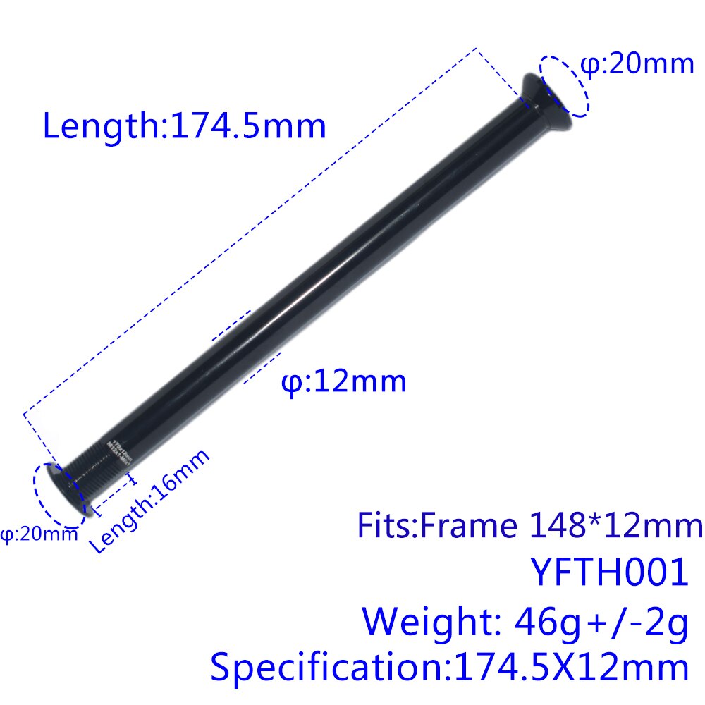 AIRWOLF 142x12mm 148x12mm Bicycle Thru Axle Rod Quick Release Skewer Aluminum Alloy Rear Wheels Skewer For Mtb/Road Bike Frame: 174.5X12mm