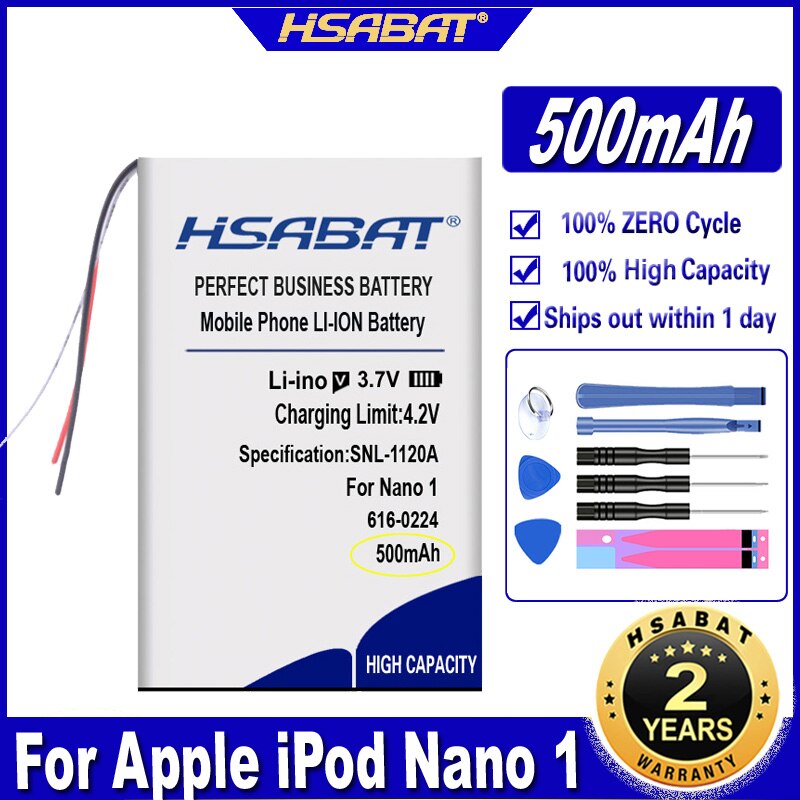 HSABAT 380mAh-500mAh Battery for iPod Nano 1 2 3 4 5 6 7 4th 5th 6th 7th 1st 2nd Generation 2 Gen 2Gen 3rd 3 Gen 3Gen: for iPod Nano 1