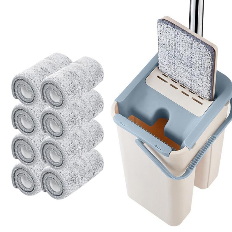 Magic Automatic Flat Squeeze Mop with Bucket Avoid Hand-free Wash Microfiber Cleaning Cloth Wooden Floor Mop: 8pcs mop