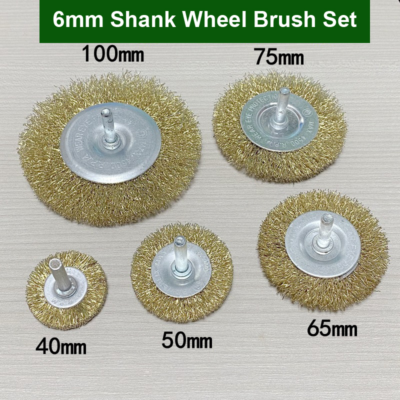 3/5/6 Uds 6mm 1/4 "vástago latón plateado alambre de acero al carbono taza/rueda/cepillo final taladro herramientas rotativas eliminación de óxido de Metal pulido limpio: Blue