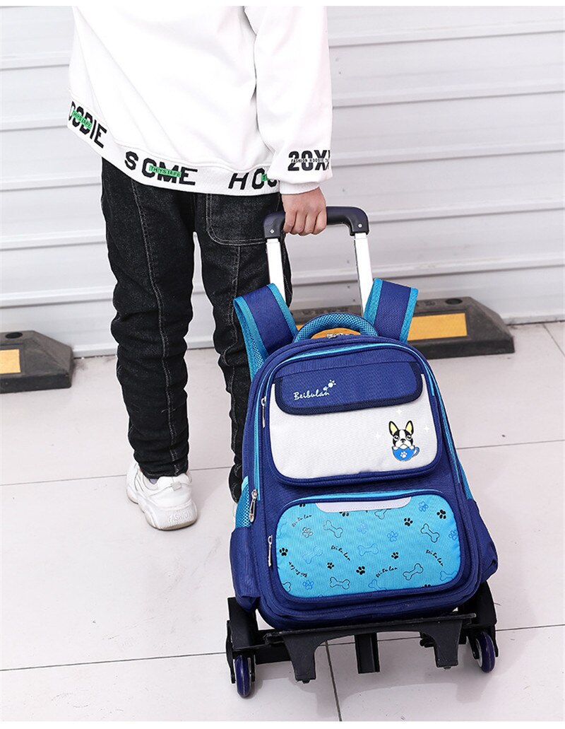 Afneembare Kinderen Trolley Rugzak Jongens Wielen Schooltas Casual reisbagage Waterdichte Klim de trap trolley rugzak