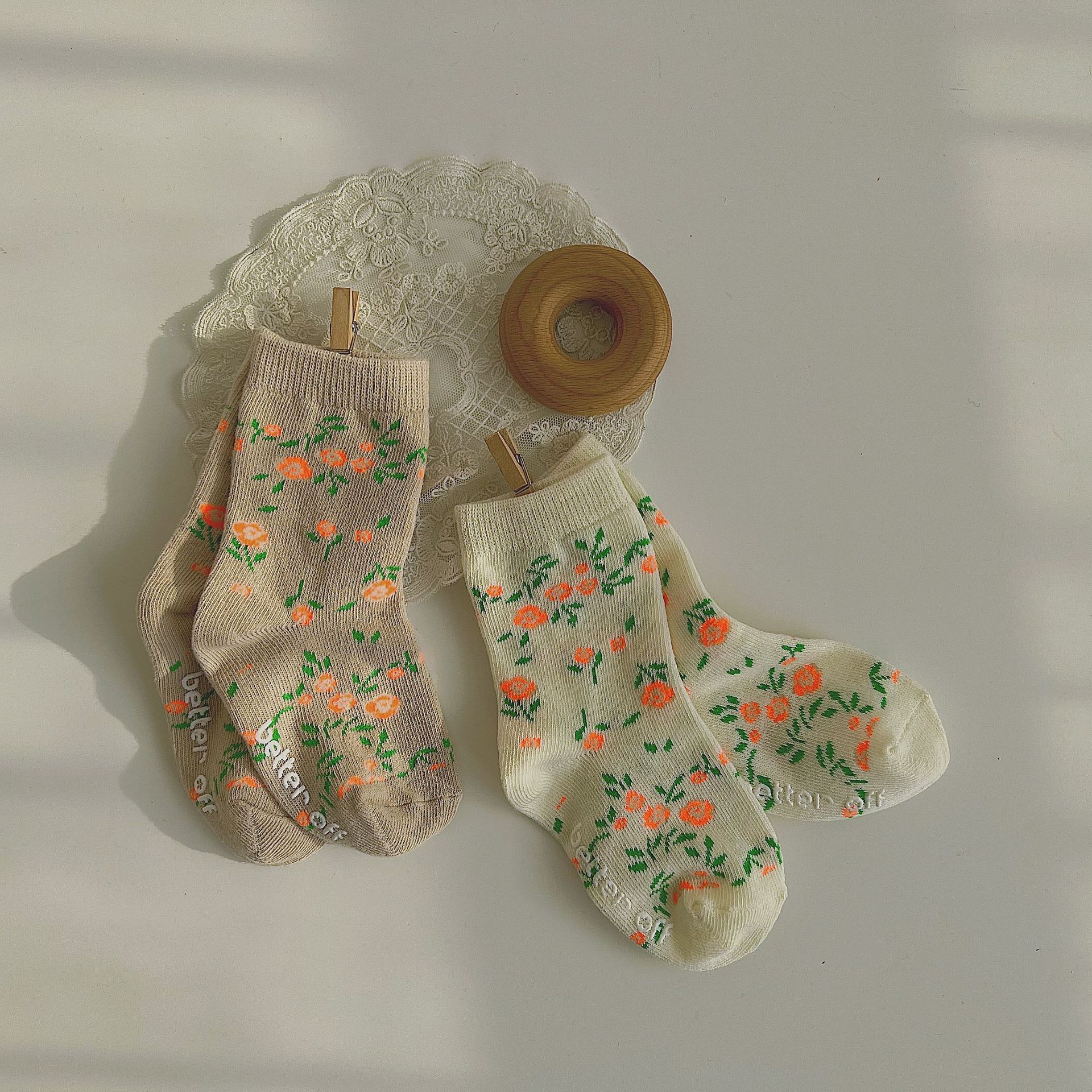 Deer jonmi 2022 Spring Baby Girls calzini in cotone carino stile coreano costine floreali bambini calzini traspiranti lavorati a maglia 4 paia/set