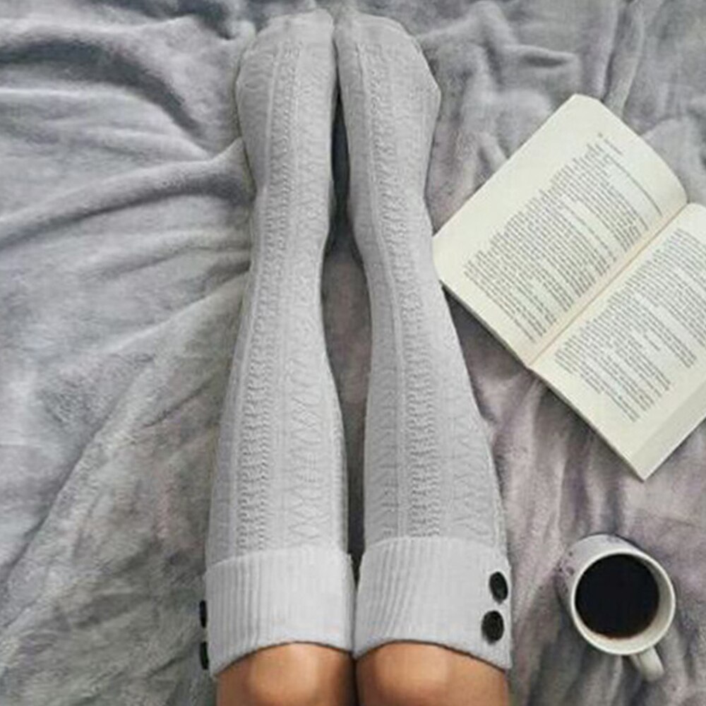 Winter Warm Stockings Women Solid Button Womens Over The Knee Socks Ladies Girls Stretchy Stockings