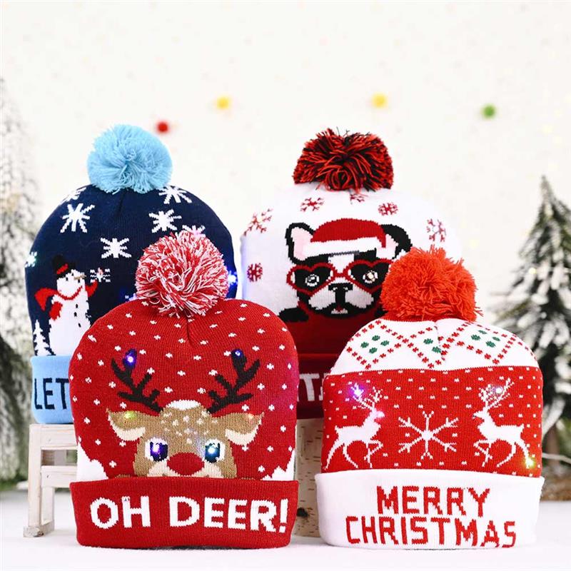 Led julmössa möss tröja jultomte mössa tänd stickad mössa för barn vuxen julfest åh rådjur julmössa