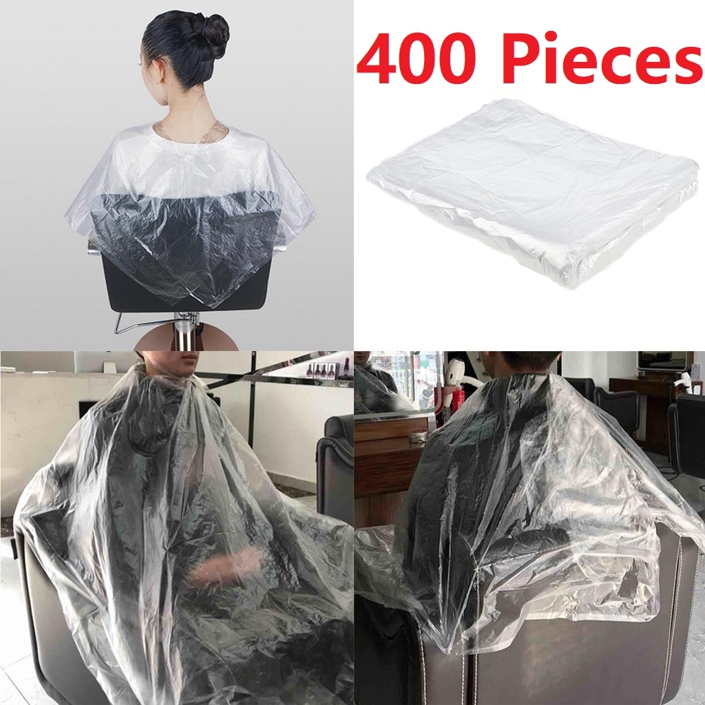 400Pcs Disposable Hair Cutting Cape Clear Salon Gown Hair Cut Barber Home Capes