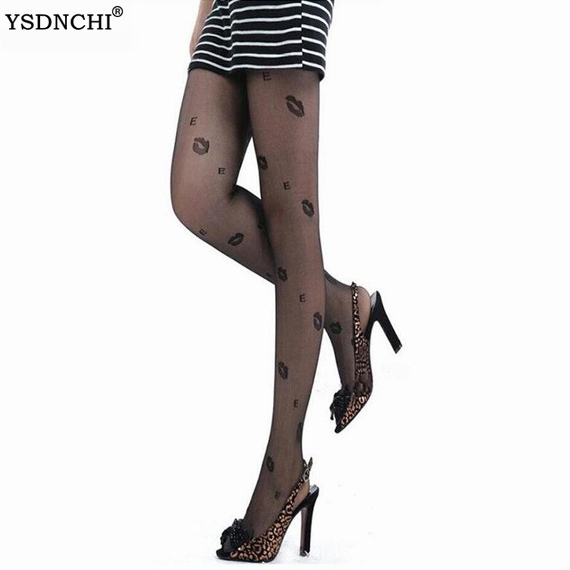 Ysdnchi Vrouwelijke Zwarte Sexy Kous Transparante Panty Print Strakke Lippen Patroon Vrouwen Panty Mode Lief Meisje