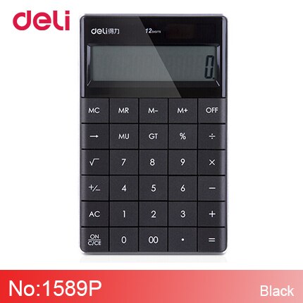 Deli cute rimless solar coin battery dual power supply calculator for office desk supplyschool stationery for kid: 1589-black
