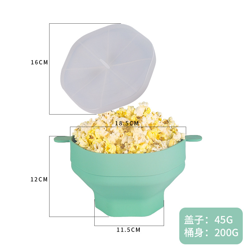 Cuenco de silicona para palomitas de maíz para microondas, cubo plegable para hacer palomitas de maíz con tapa, herramientas de cocina para palomitas de maíz plegables de gran capacidad: Verde