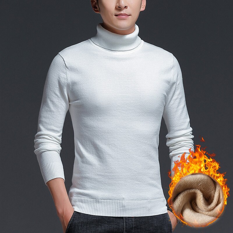 Fleece gebreide trui heren warme coltrui winter plus fluweel dikke warme coltrui heren casual slim fit trui