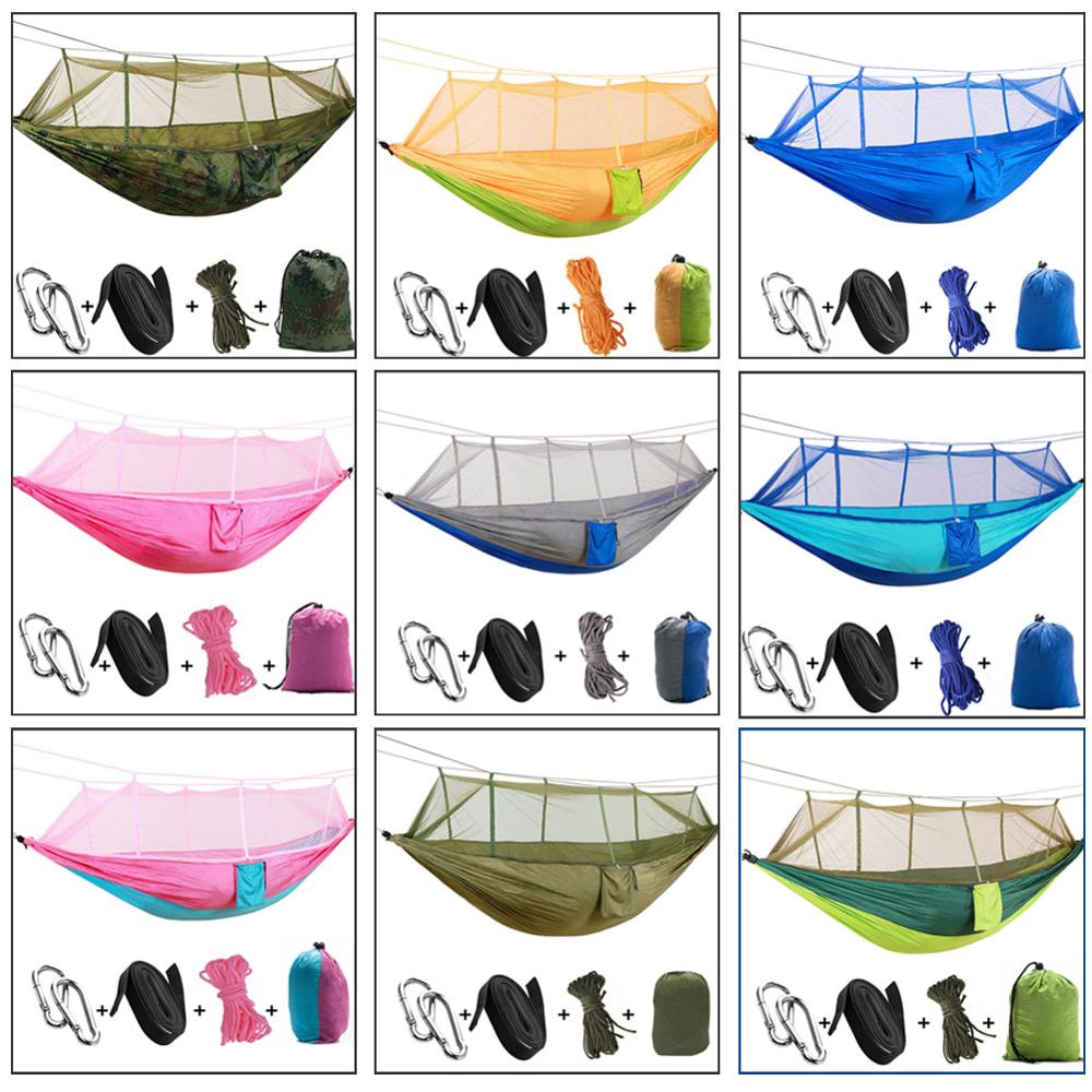 Hamaca doble portátil ultraligera, mosquitera de paracaídas con mordeduras antimosquitos para tienda de campaña al aire libre