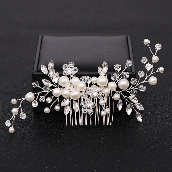 Parel Haar Kam Hoofdbanden Bruid Haar Ornamenten Golden Leaf Wedding Hoofdbanden Met Kam Parel Vrouwen Accessoires Haar Sieraden: Silver