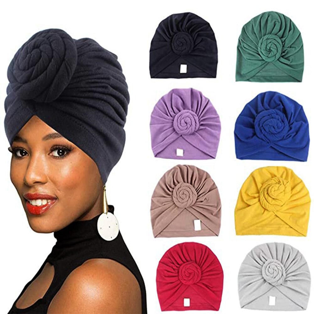 1 gorro turbante con africano, gorro turbante preatado para mujer, pañuelo de algodón, diadema de mujer, gorro de quimioterapia, 10 colores