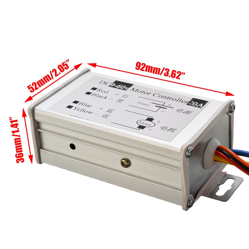 20A DC 9-60V 12V 24V 36V 20A PWM Motor Speed Regulator Motor CW CCW Reversible Switch Adjust The Current