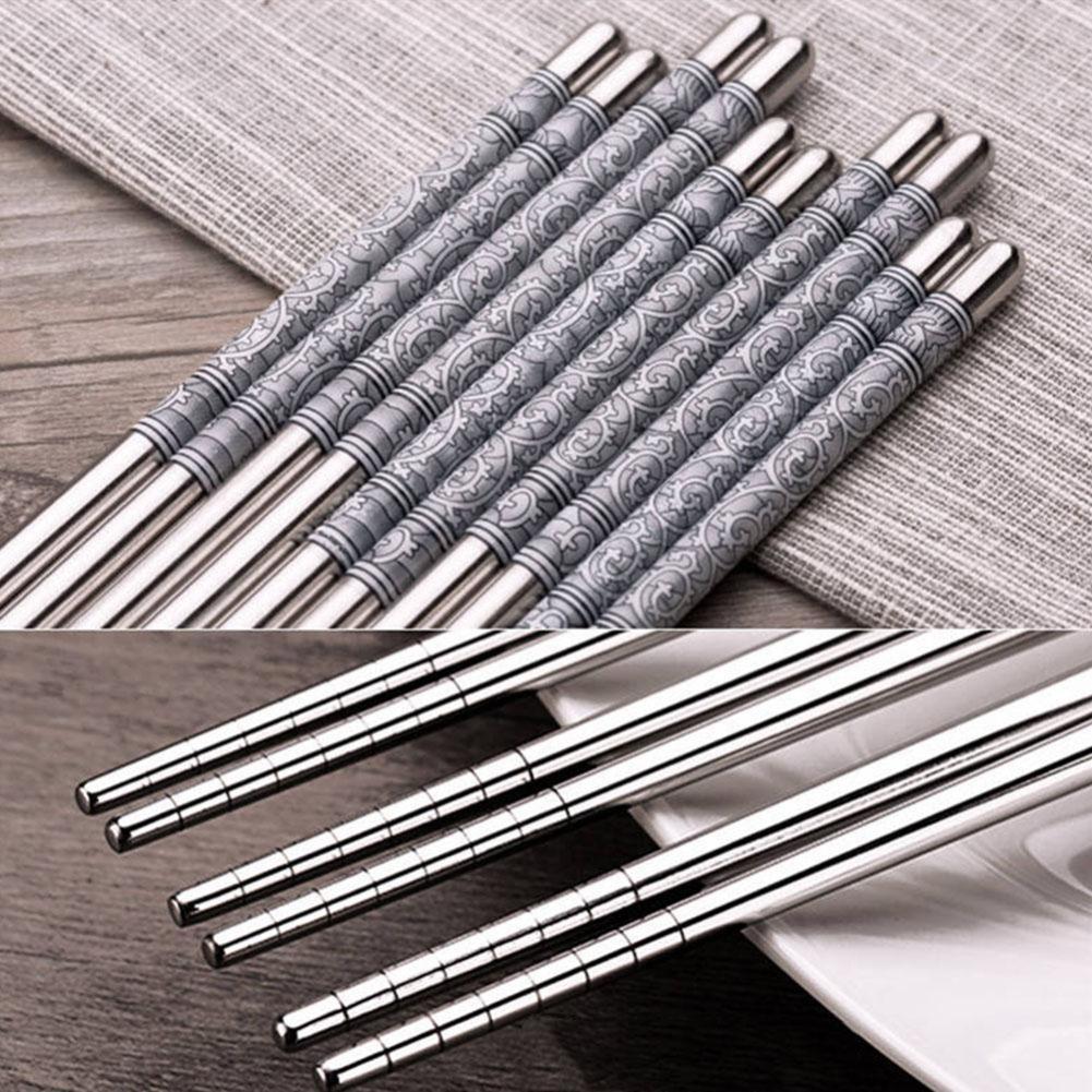 Palillos chinos de Metal antideslizantes, palillos de acero inoxidable para picar, palitos reutilizables para comida, Sushi, Hashi, Baguette