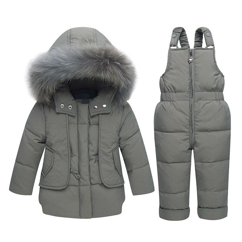Winter Baby Baby Pak Dikke Warme Kids Donsjack Jas Jumpsuit Kinderen Meisjes Kleding Set 1-4 Jr jongen Snowsuit Kleding: Gray / 12m