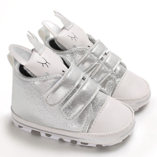 Baby drenge piger sko bunny øre toddler blød såle krybbe sko spædbarn sneakers anti-slip: Sølv / 0-6 måneder