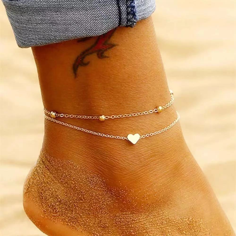 Trendy Rvs Enkelband Armband Voor Vrouwen Zomer Hart Ster Enkelbandje Kralen Voet Ketting Strand Barefoot Been Armband Sieraden