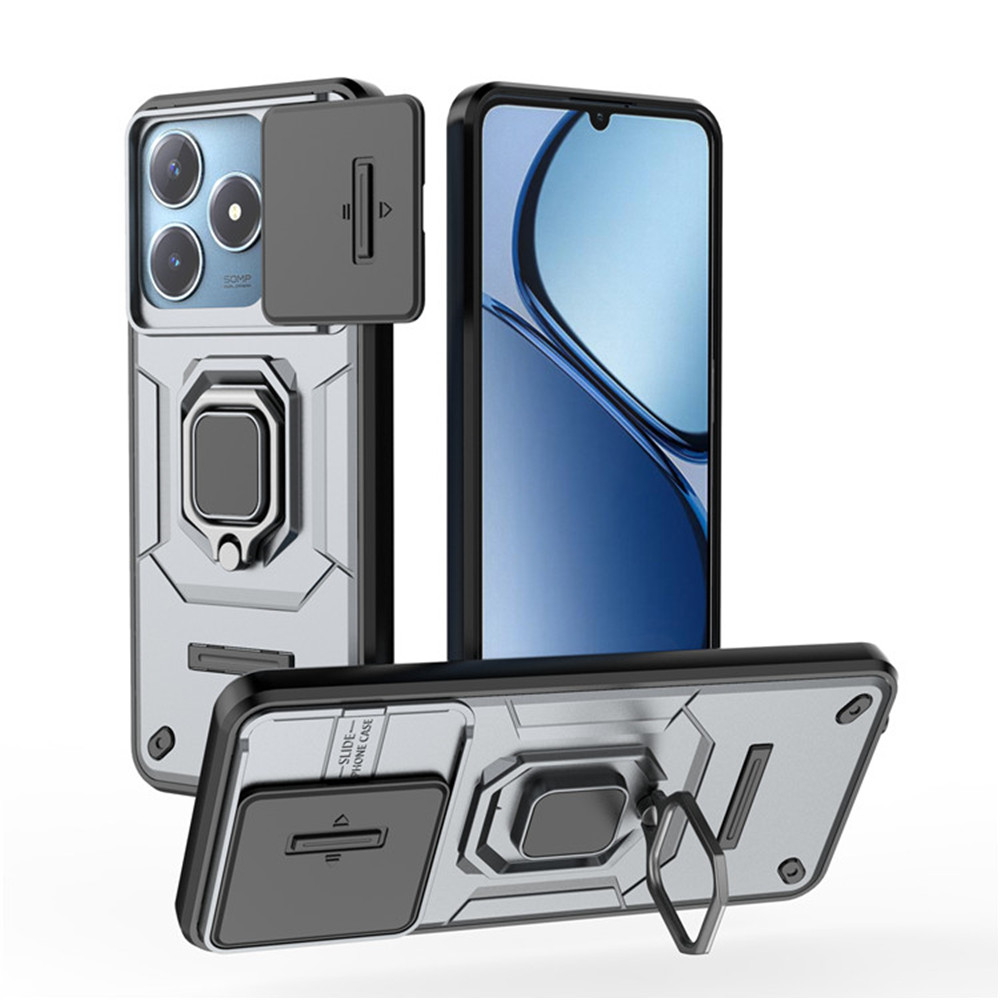 Dla OPPO Realme C61 C63 etui luksus pierścień + Ruchome okno Tylna pokrywa etui pancerne Dla OPPO Realme Narzo N63 C 61 C 63 etui na telefon: aluminium / paw niebieski