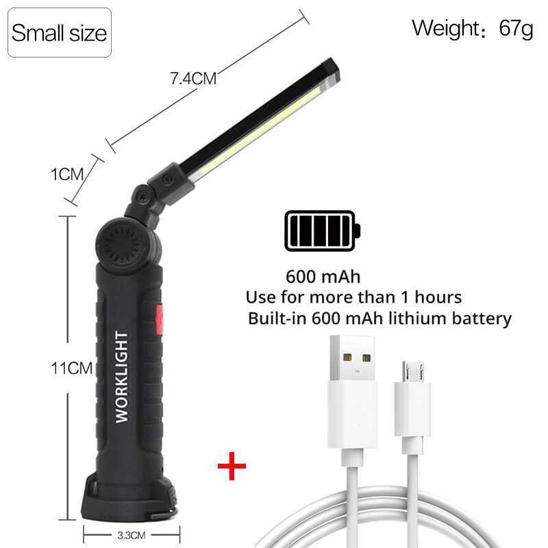 Led arbejdslys usb genopladelig cob led lommelygte magnetisk 5 modes ultra lys lommelygte vandtæt til bilreparation med magnet: Lille størrelse