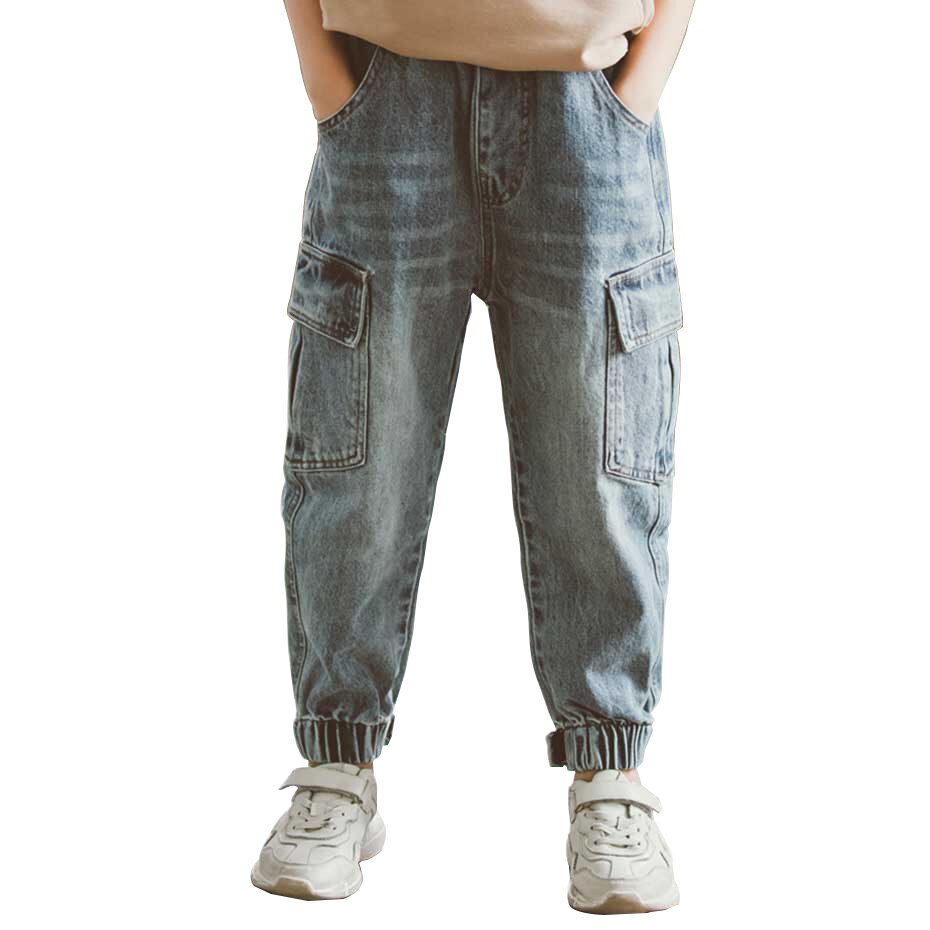 Drenge jeans solid cargo bukser børn jeans dreng elastiske talje jeans til drenge skole forår efterår afslappet jeans tøj til drenge