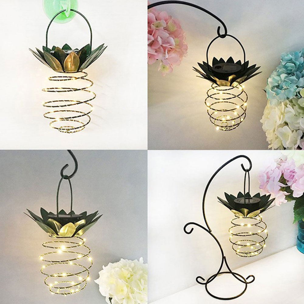 2 piezas jardín Solar cobre luces piña luces colgantes decoración al aire libre impermeable lámpara de pared decorativa paisaje luz amada